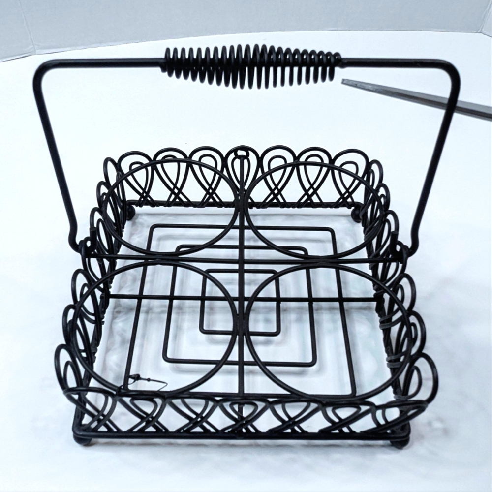 BHG Half Pint Jar Caddy Black Wire Holder Square Handle Black Metal Decorative